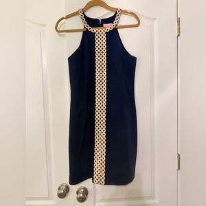 Lilly Pulitzer Sasha Halter Dress Navy Blue & Gold Size 6 Fitted Mini